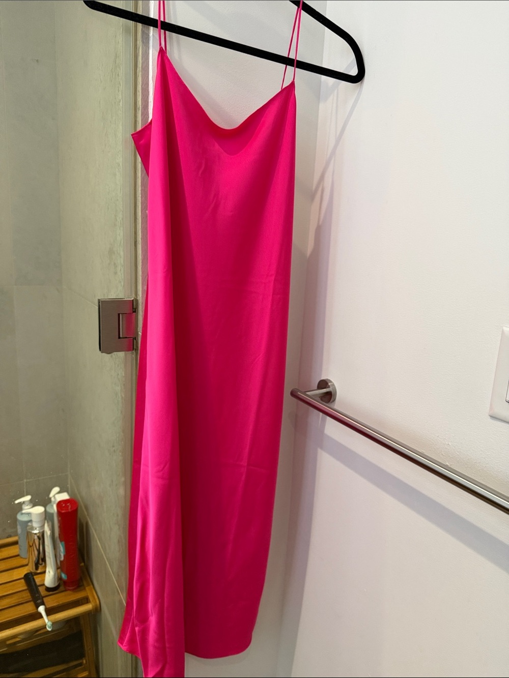 Hot Pink Slip Dress with Cowl Neck